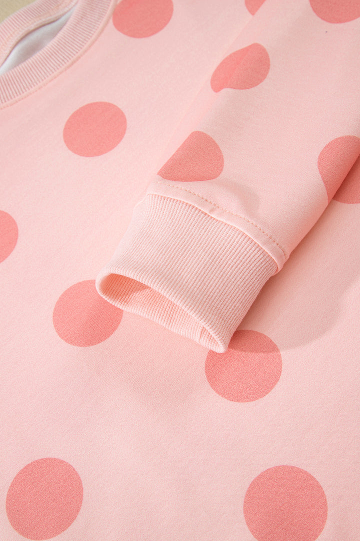 Sky Blue Polka Dot Print Drop Shoulder Pullover Drawstring Shorts Set