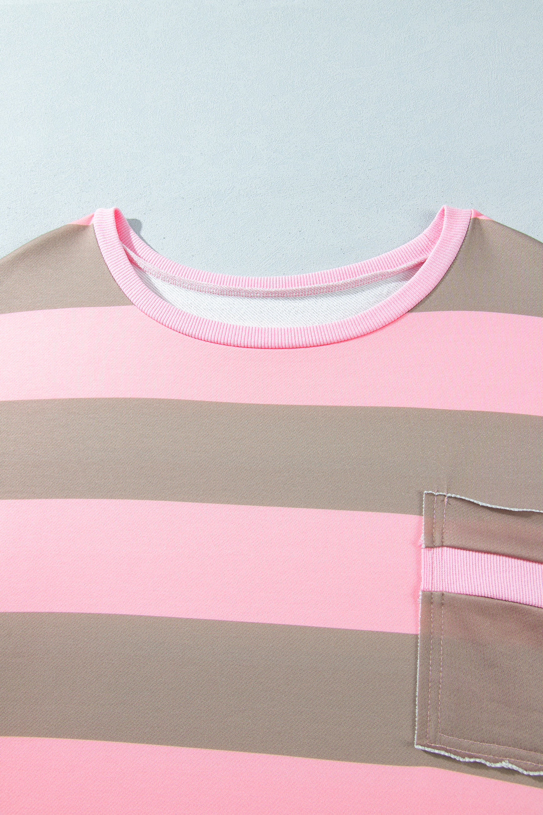 Pink Stripe Raw Seam Patchwork Drop Shoulder Plus Size Sweatshirt