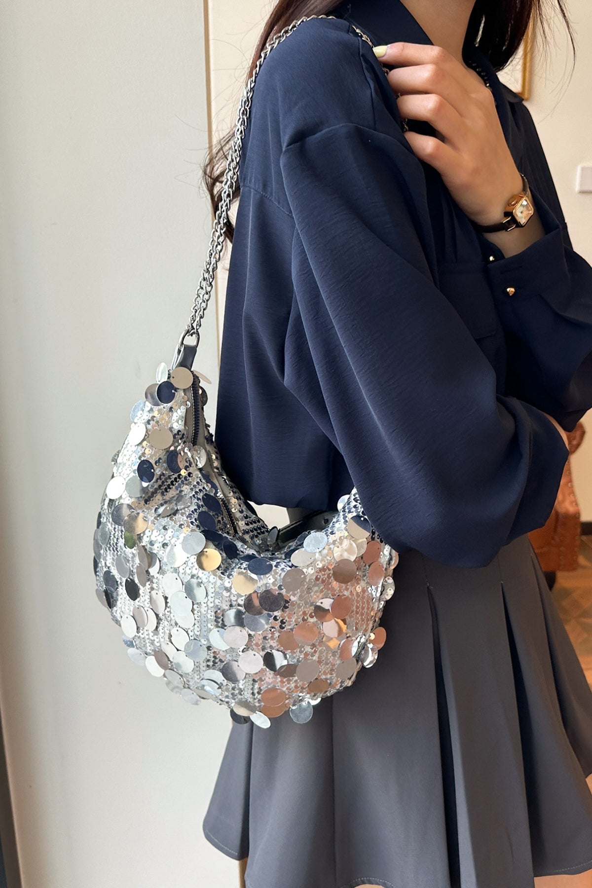 Sequin Chain Crossbody Bag