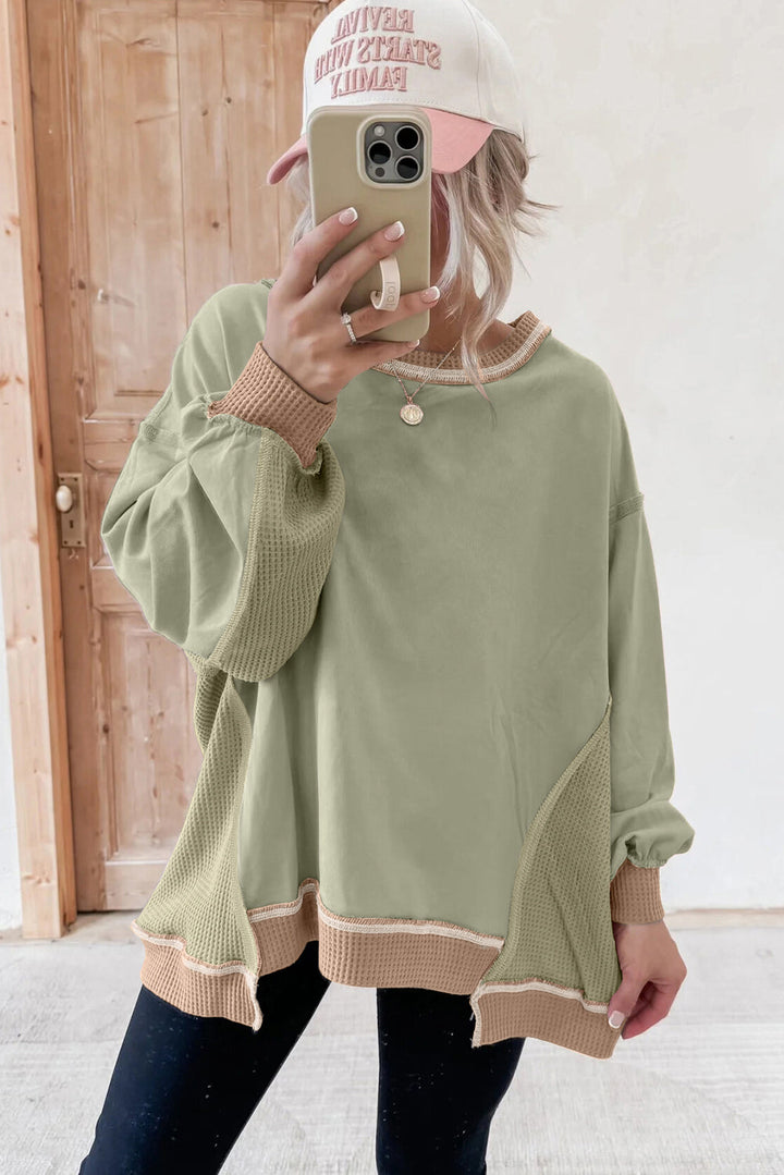 Maelynn Waffle Patchwork Oversize Sweatshirt
