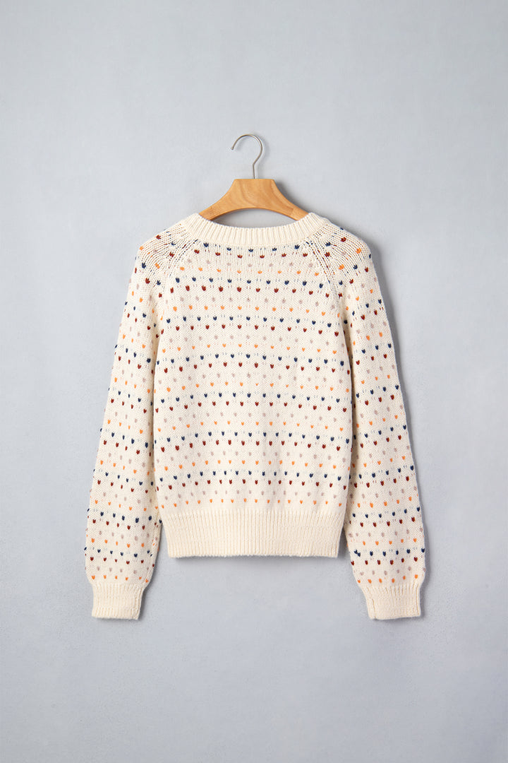 Beige Geometric Print Button Front Long Sleeve Regular Fit Cardigan
