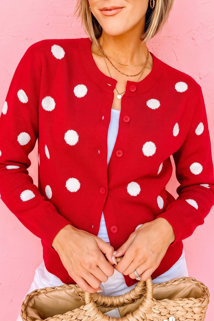 Bluing Casual Polka Dot Button Front Long Sleeve Sweater Cardigan