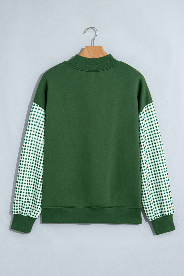Evergreen Plaid Sleeve Colorblock Loose Tunic Sweatshirt