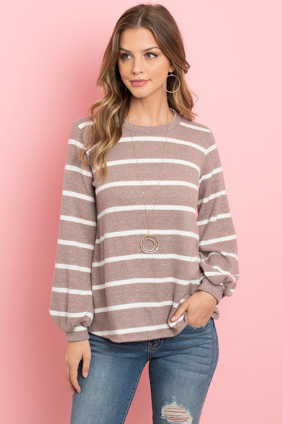 Striped Long Sleeved Round Neck Swing Top