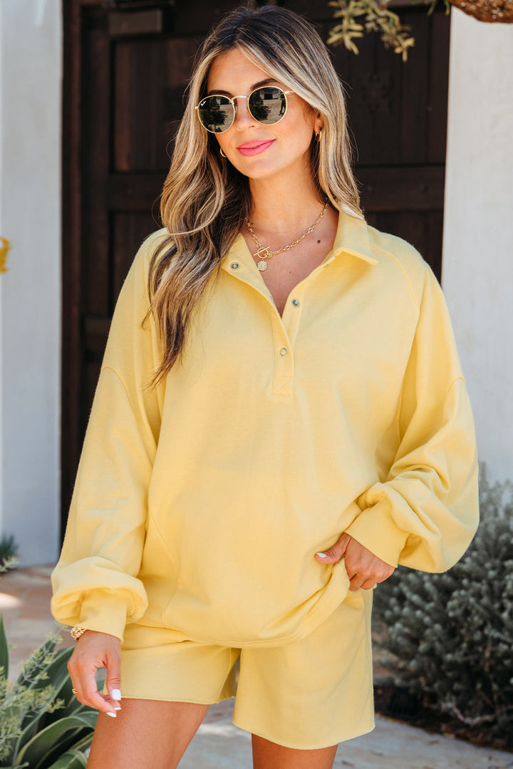 Kylie Button Collar Drop Shoulder Pullover and Shorts 2pcs Outfit