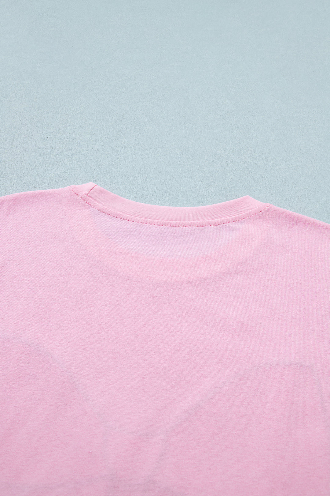 Pink Leopard Bow Embroidered Cotton Round Neck T Shirt