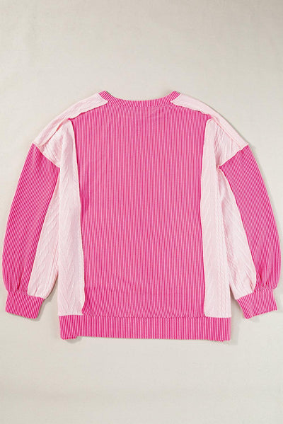 Bonbon Cable Knit Colorblock Exposed Seam Sweatshirt