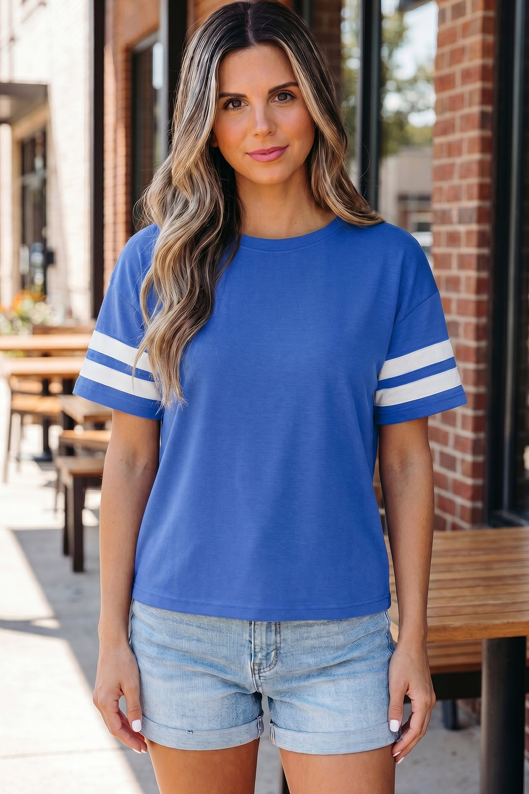 Black Varsity Striped Short Sleeve Crew Neck T Shirt
