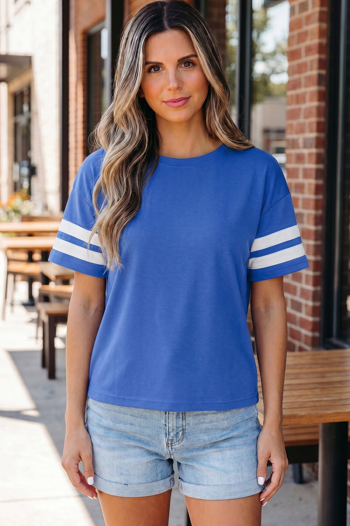 Black Varsity Striped Short Sleeve Crew Neck T Shirt