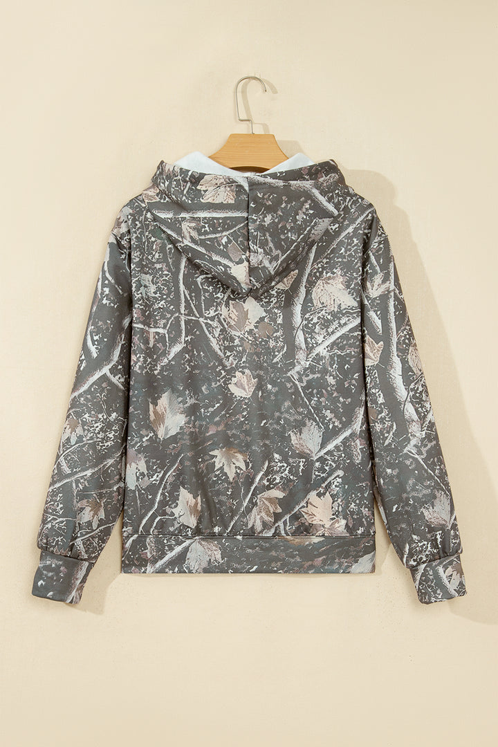Brown Retro Camouflage Jesus Loves You Print Relaxed Hoodie