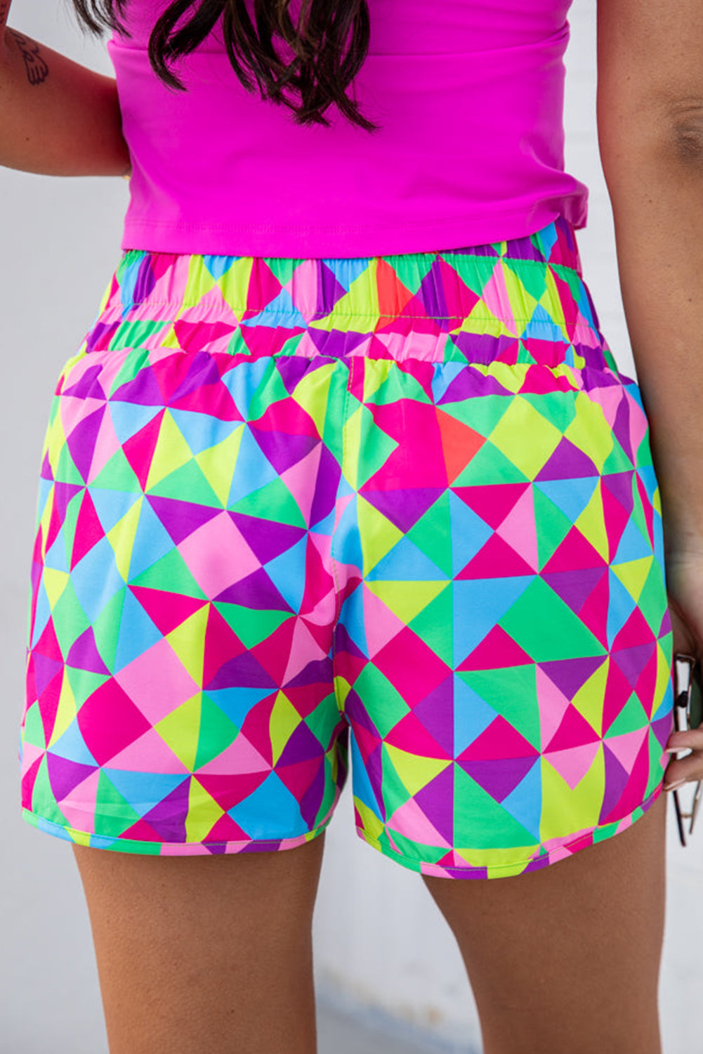 Multicolor Geometric High Waisted Athletic Shorts