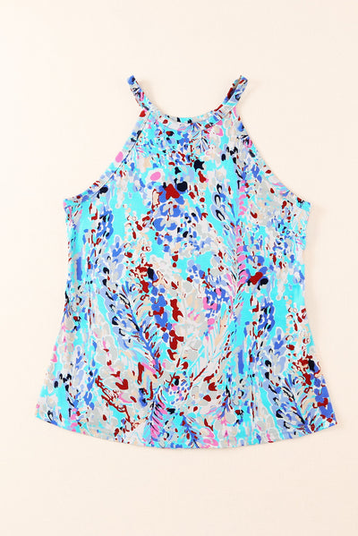 Sky Blue Tropical Floral Print Racerback Tank Top