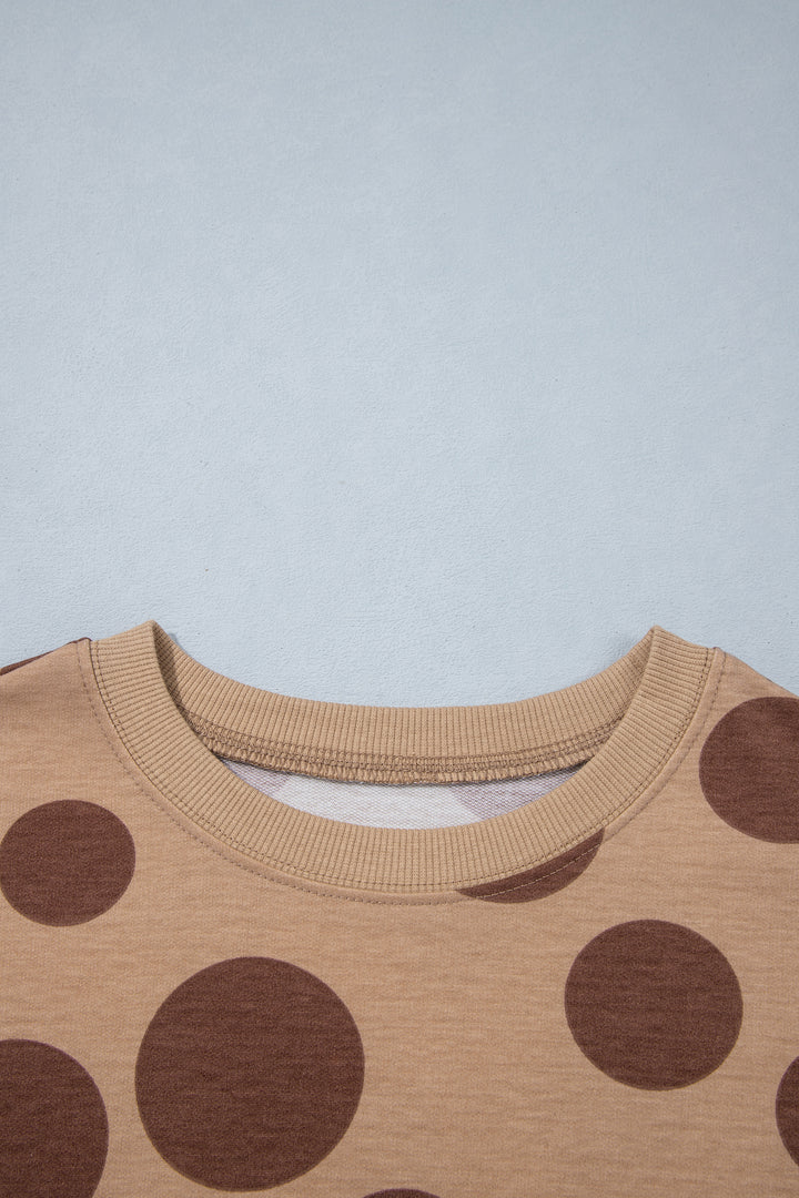Khaki Polka Dot Long Sleeve Top Drawstring Relaxed Pants Set