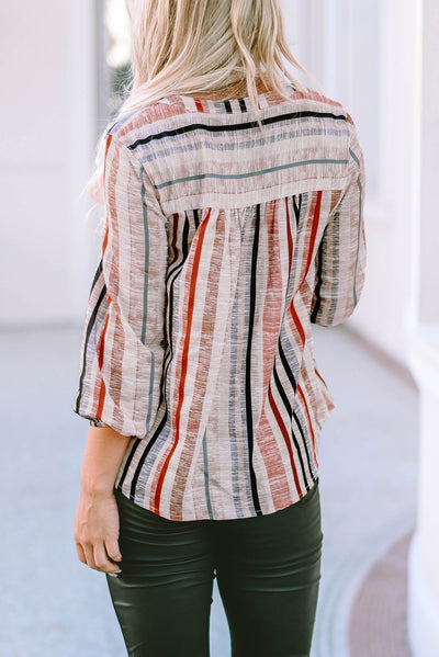 Multicolor Striped 3/4 Sleeve Blouse