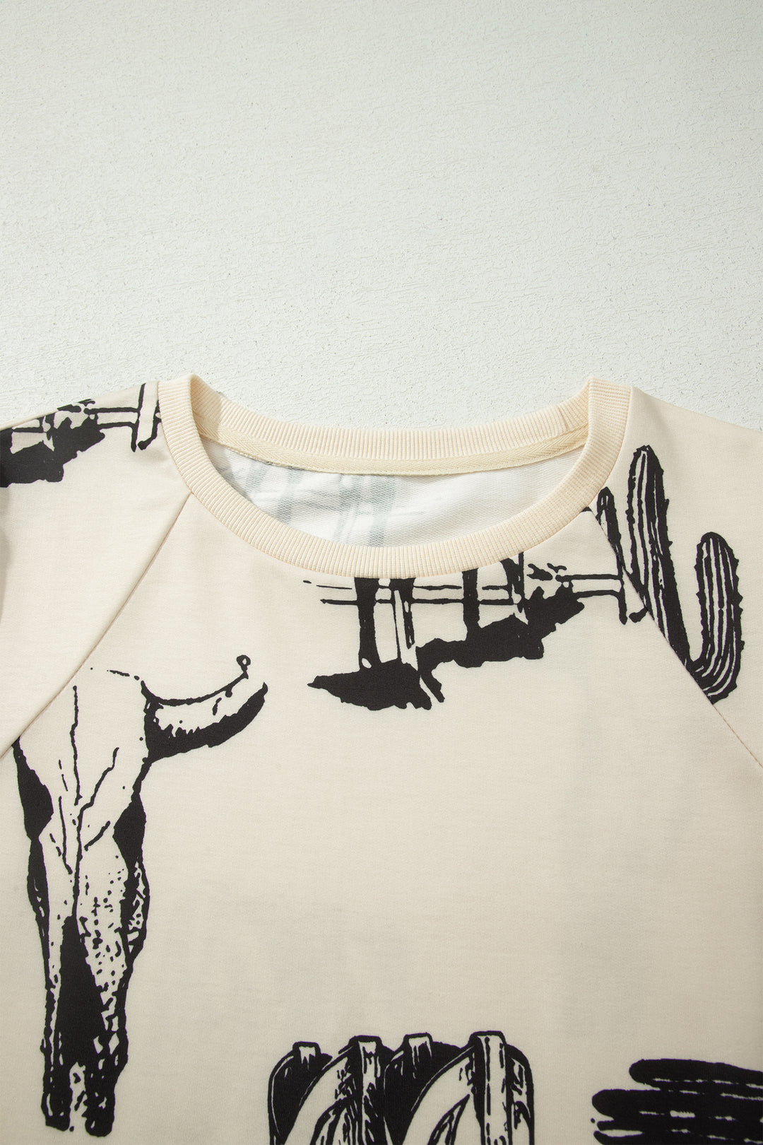 Beige Retro Western Print T Shirt