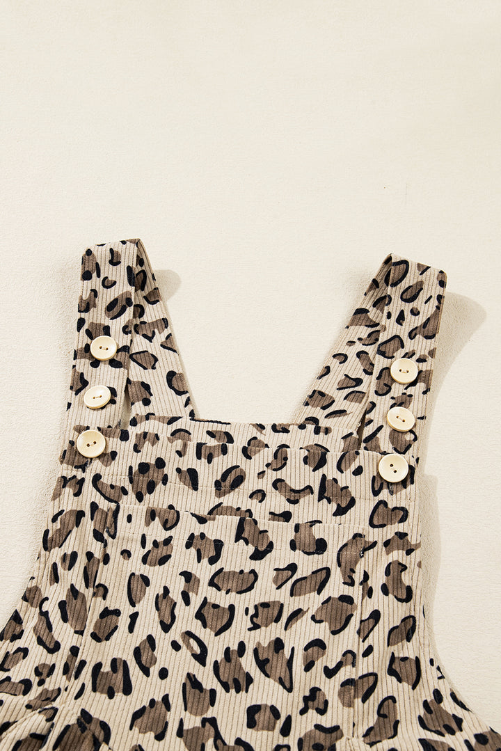 Brown Leopard Bib Wide Leg Jumpsuit