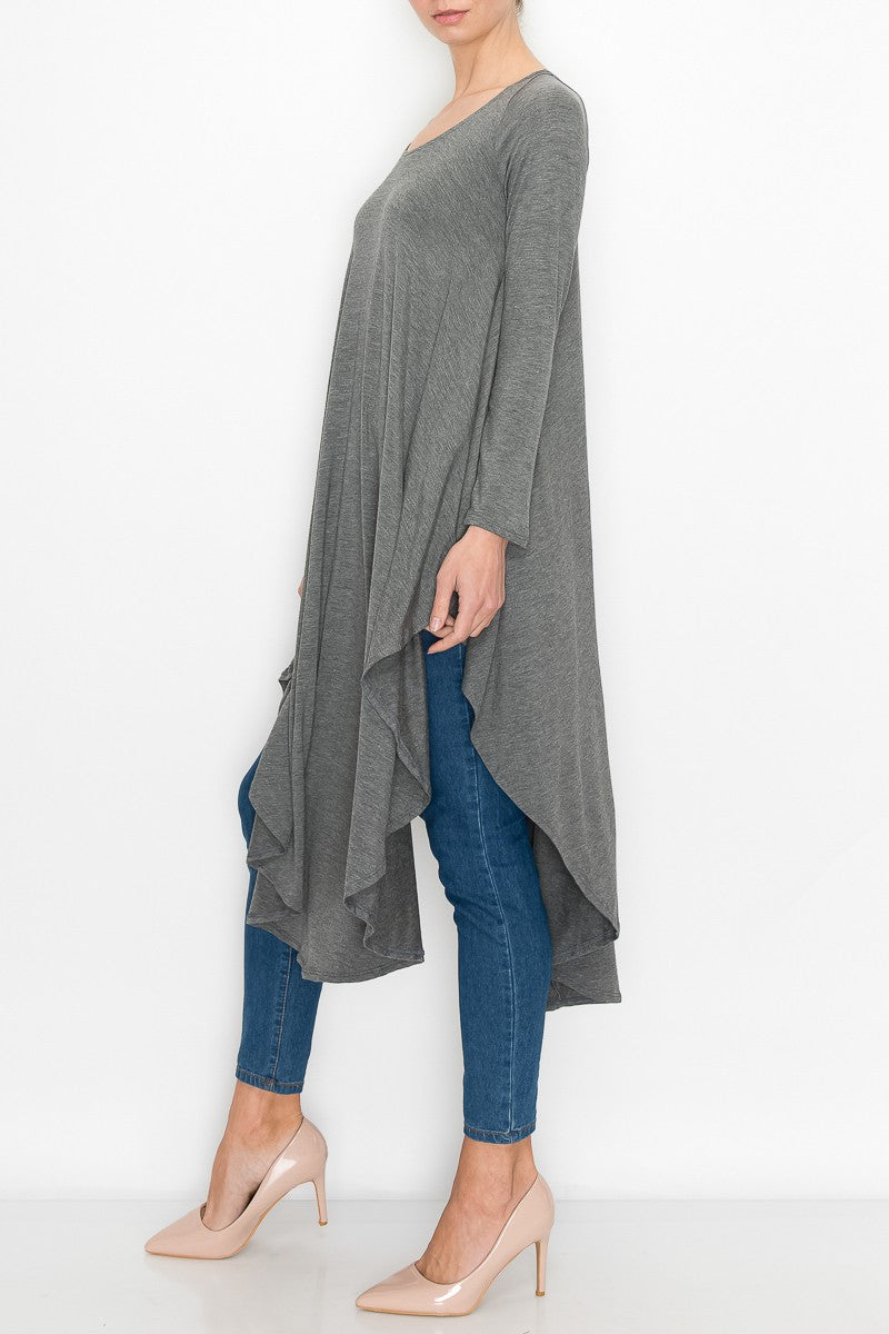 Asymmetric Long Sleeve Dress - Grey