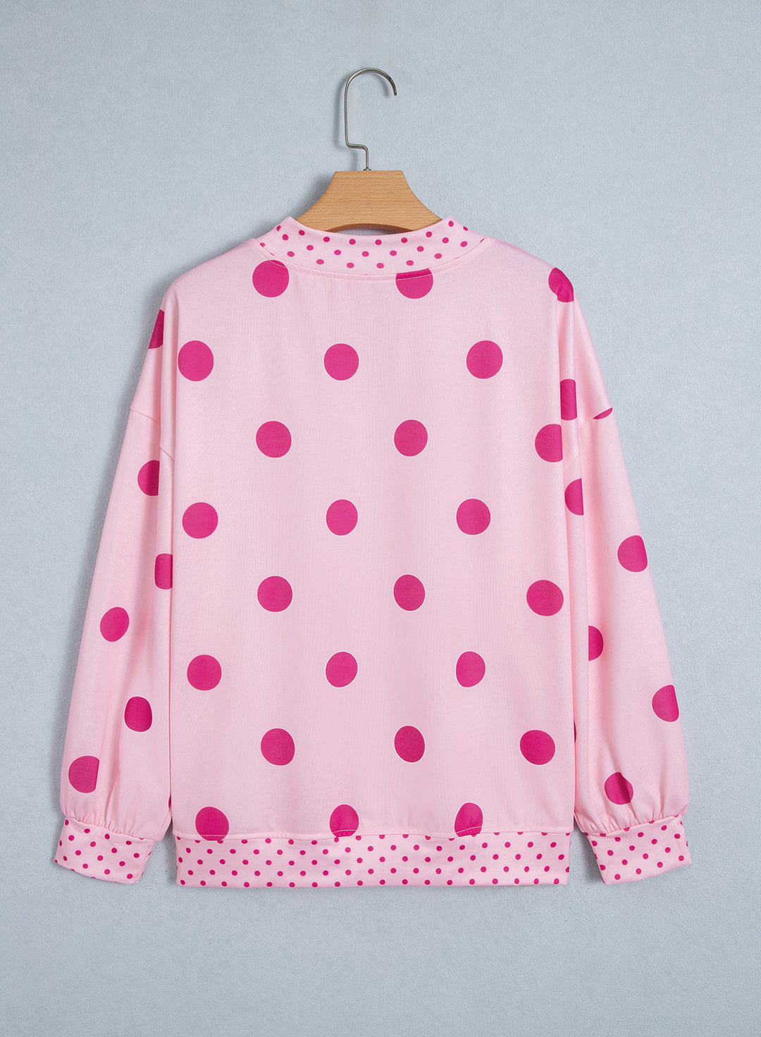 Pink Polka Dot Print Contrast Detail Oversized Tunic Sweatshirt