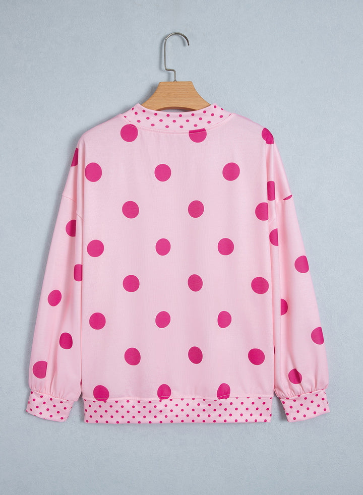 Pink Polka Dot Print Contrast Detail Oversized Tunic Sweatshirt