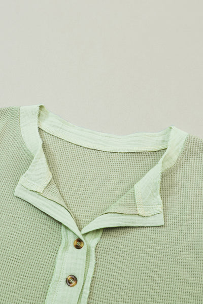 Laurel Green Waffle Knit Textured Henley Top