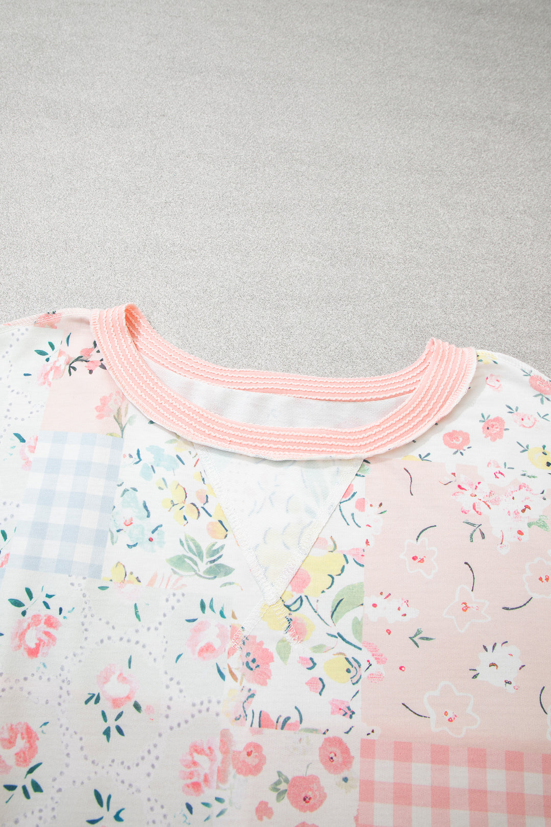 Pink Patchwork Floral Print Long Sleeve Tunic Plus Size Blouse