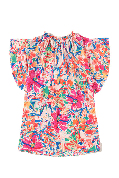 Multicolour Floral Ruffled Sleeve V Neck Summer Blouse