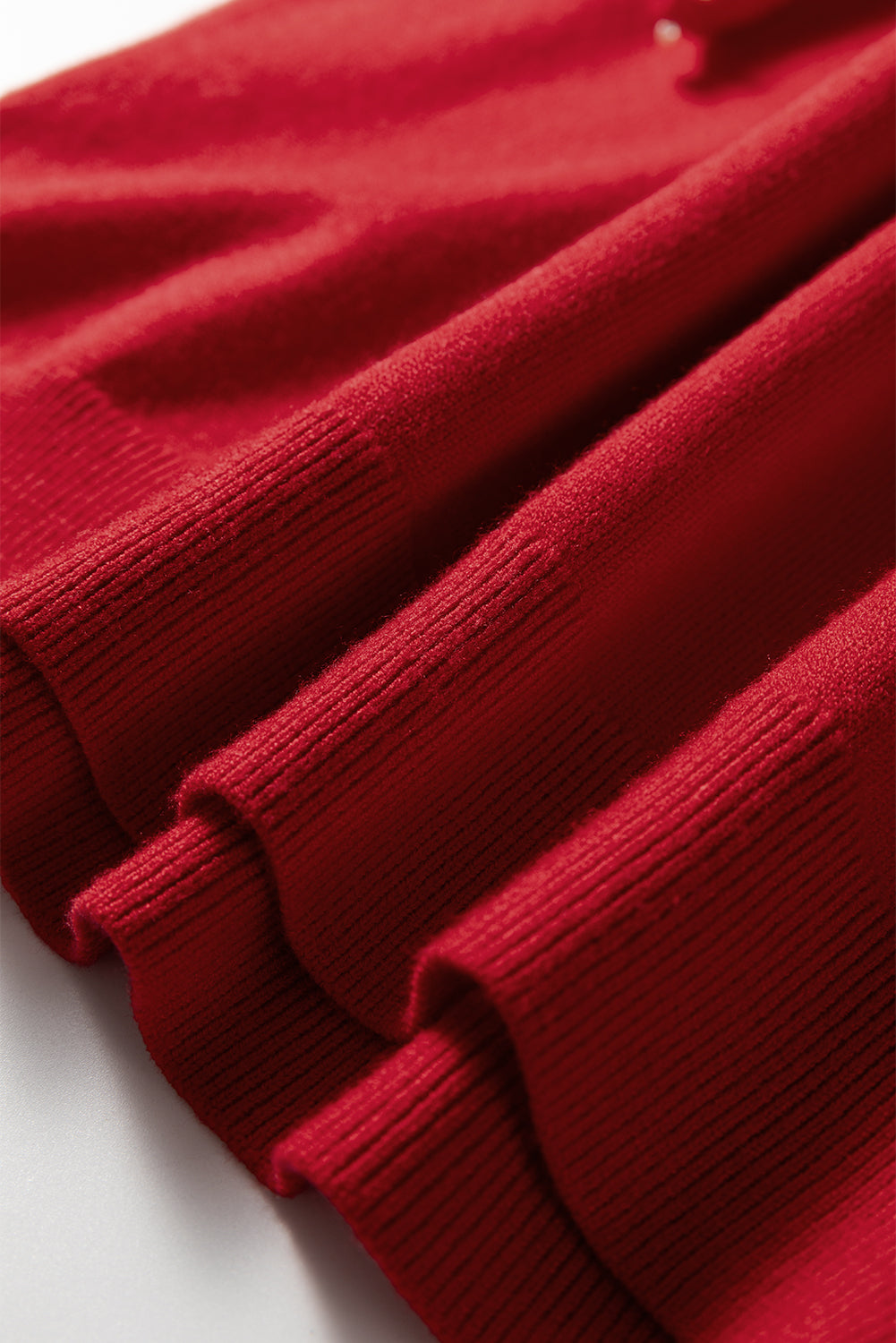 Racing Red Pearl Embellished Double Ruffle Short Sleeve Sweater