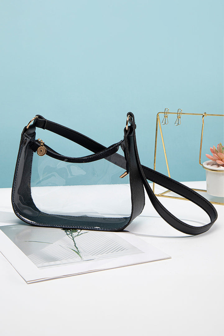 Color black PU Leather Trim Clear Shoulder Bag