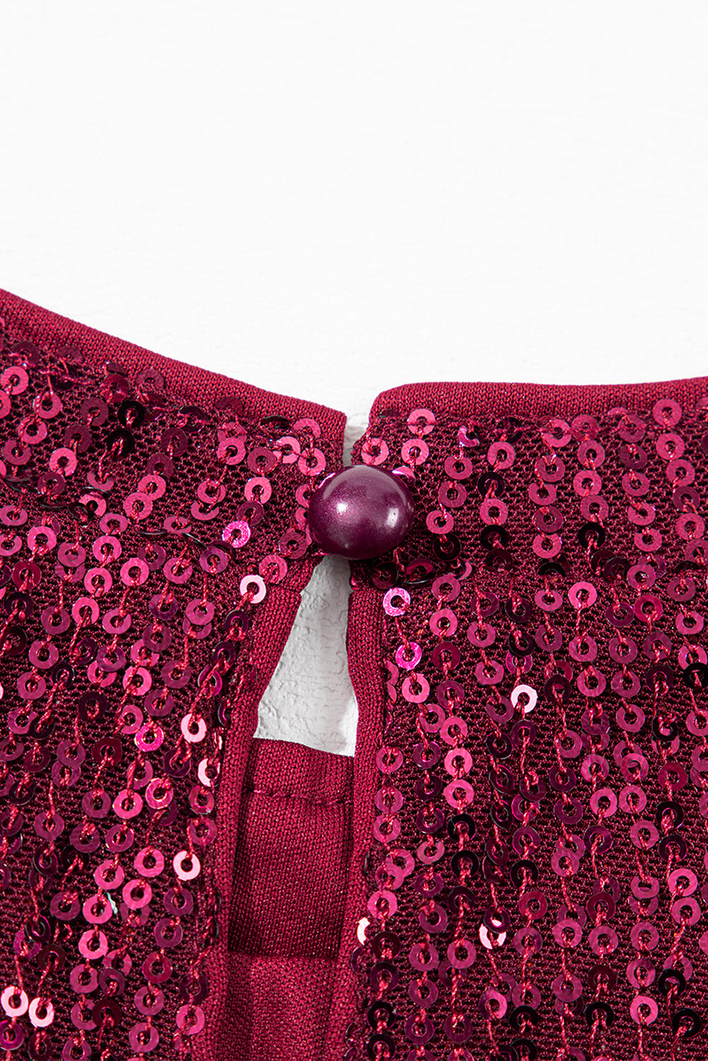 Burgundy Glittering Sequin Short Bubble Sleeve Blouse