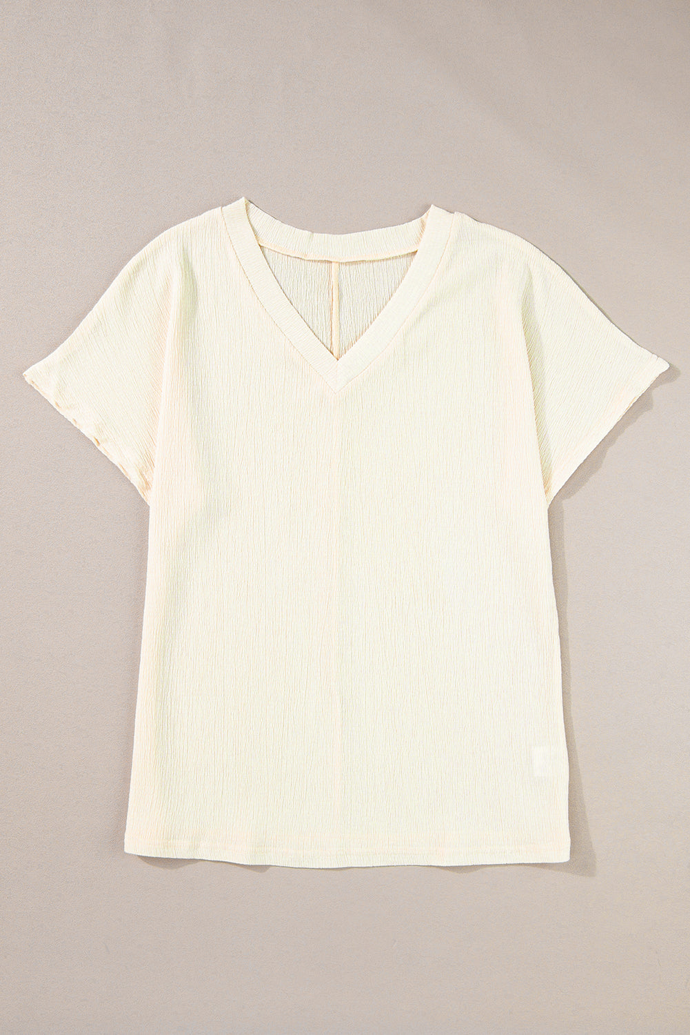 Apricot Crinkled V Neck Wide Sleeve T-shirt