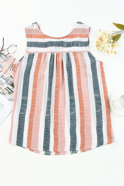 Multicolor Split V Neck Striped Print Tank Top