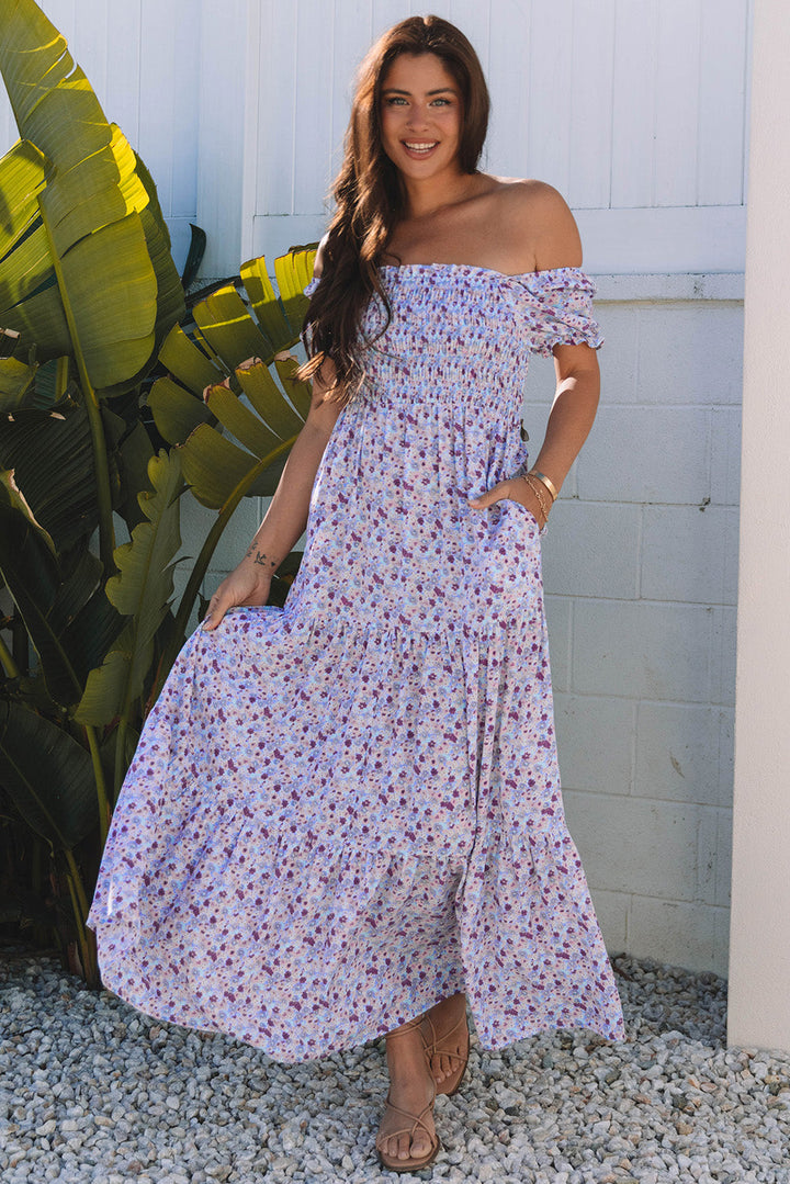Lacey Floral Short Bubble Sleeve Maxi Dress