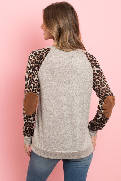 Leopard Sleeve Elbow Patch Sweater