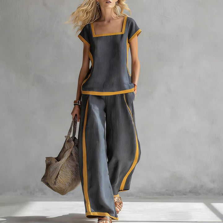 Solid Color Shirt &amp; Wide-Leg Trousers Two-Piece Set