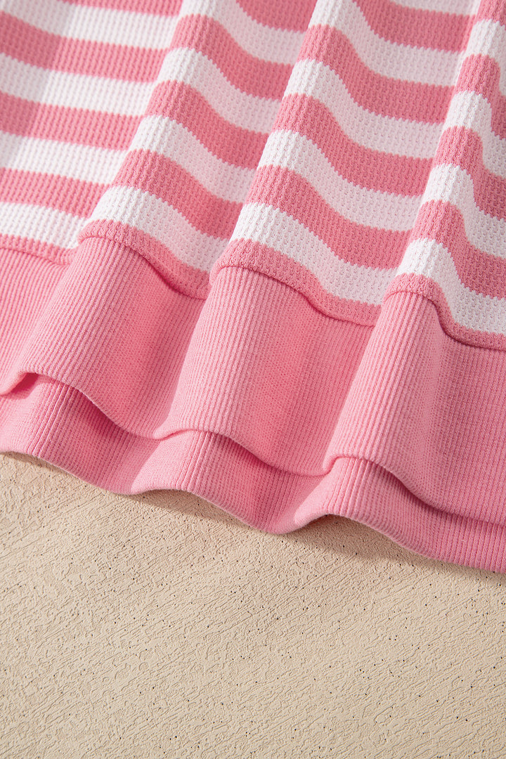 Pink Stripe Puff Short Sleeve T Shirt Matching Shorts Set