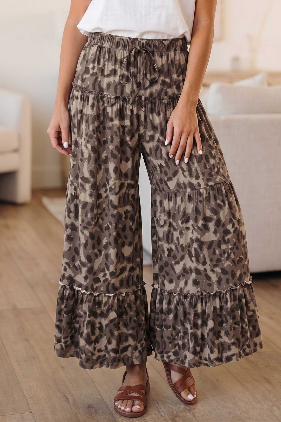 Multicolour Camo Print Wide Leg Casual Pants