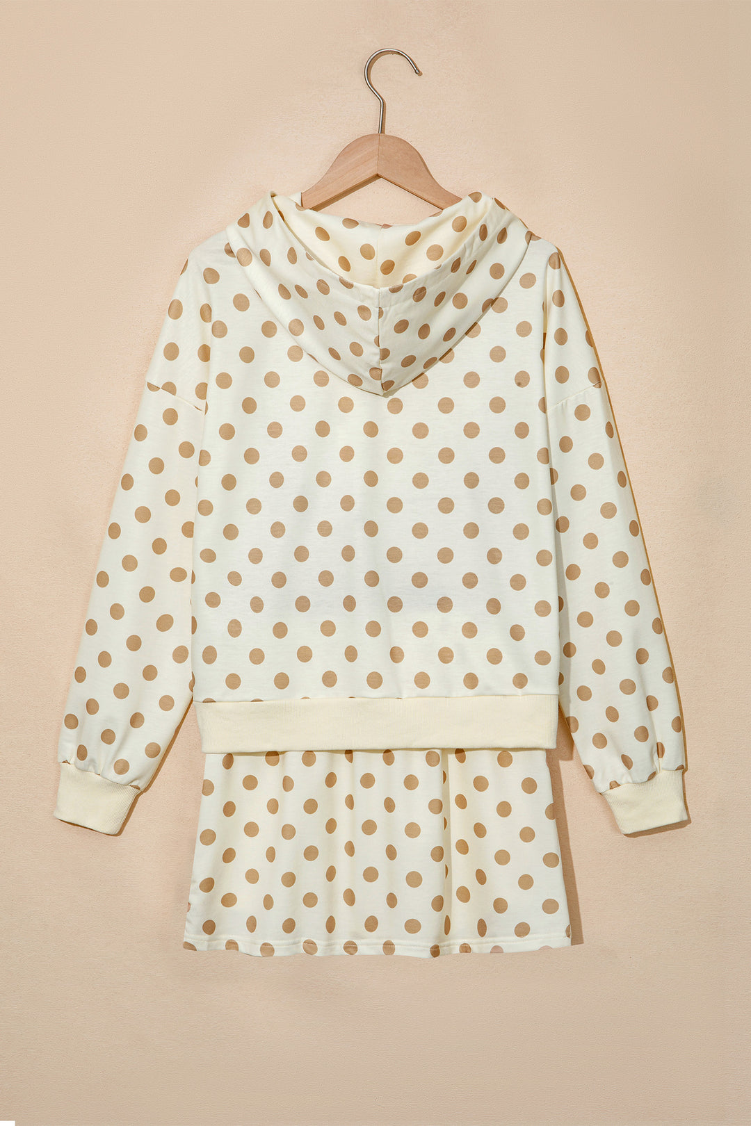 Khaki Polka Dot Hooded Long Sleeve Top Casual Mini Skort Set