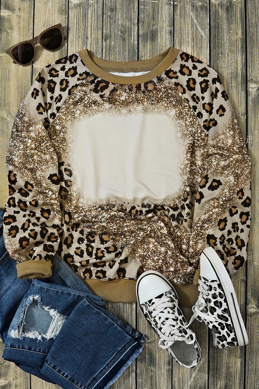 Leopard Print Bleached Long Sleeve Top