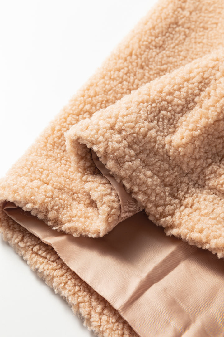 Light French Beige Big Button Accent Fuzzy Pocket Vest