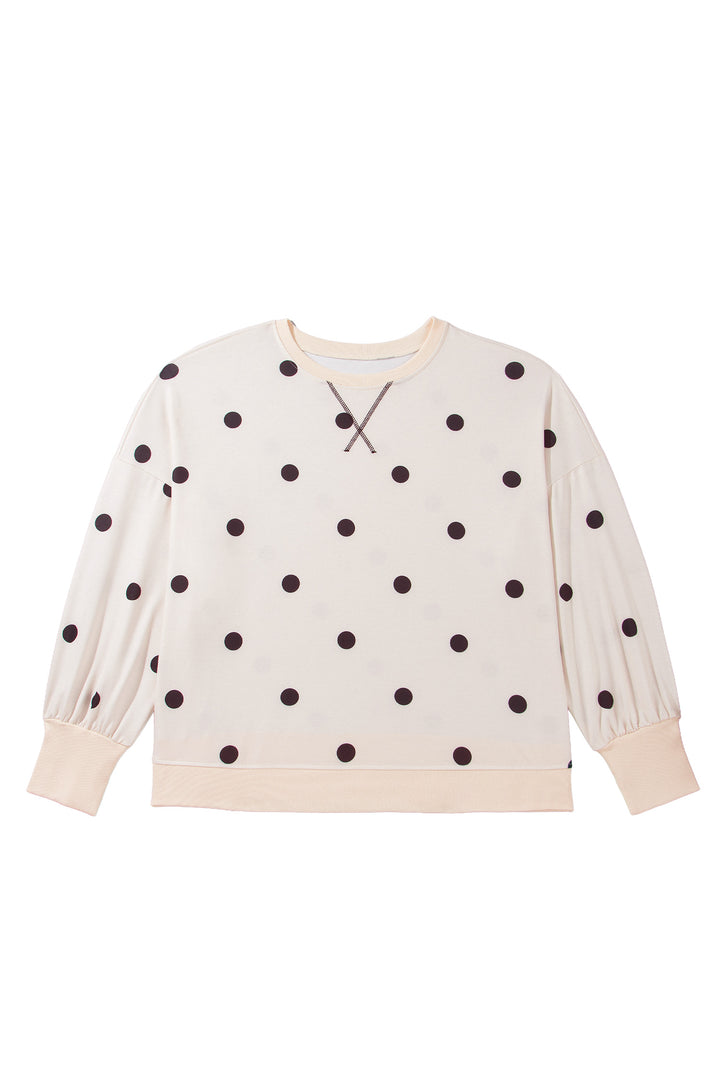 Yellow Round Neck Long Sleeve Polka Dot Plus Size Top