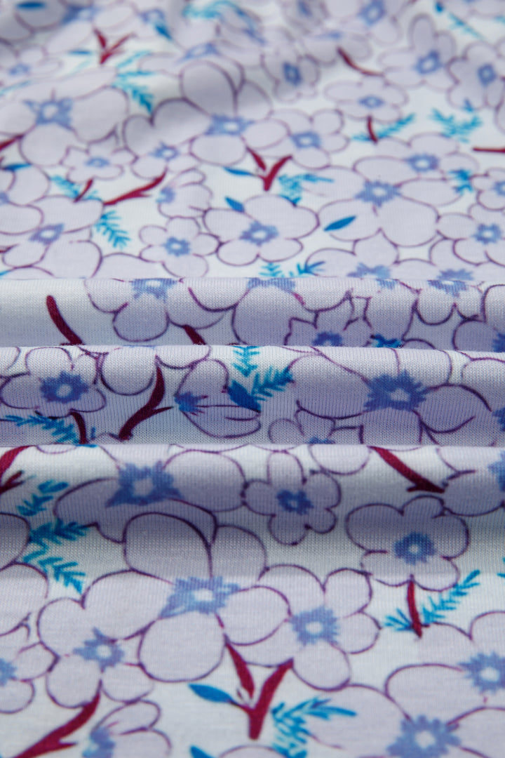 Beau Blue Color Block Plaid Bubble Sleeve Patchwork Blouse