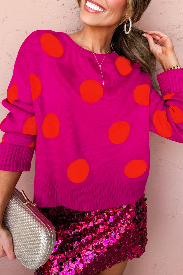 Strawberry Pink Playful Cozy Polka Dot Sweater
