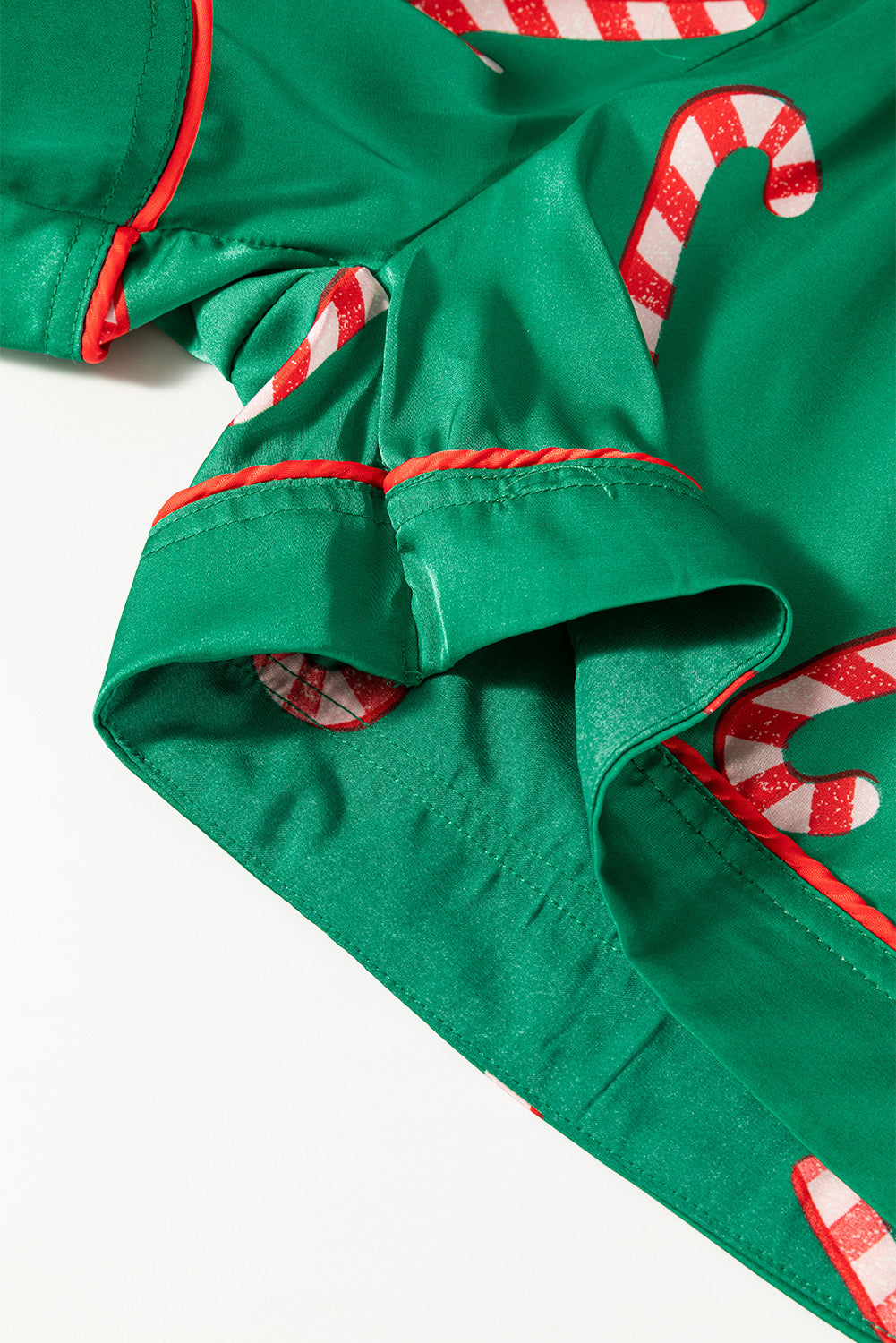 Green Christmas Candy Cane Print Shirt and Shorts Pajama Set