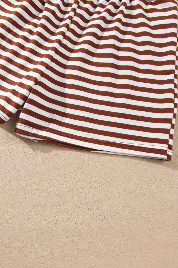 Grapefruit Orange Drop Shoulder Long Sleeve Pullover Elastic Waist Casual Short Set