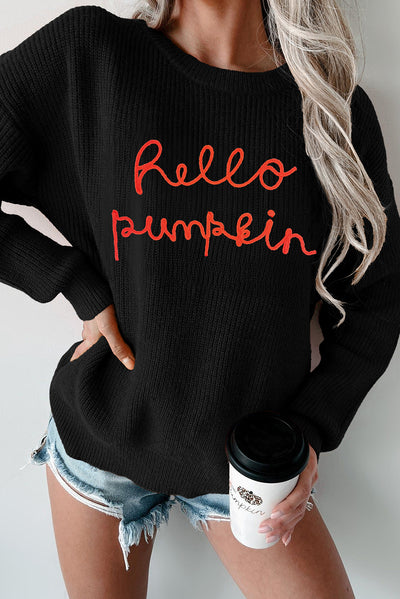 Black Hello Pumpkin Graphic Sweater