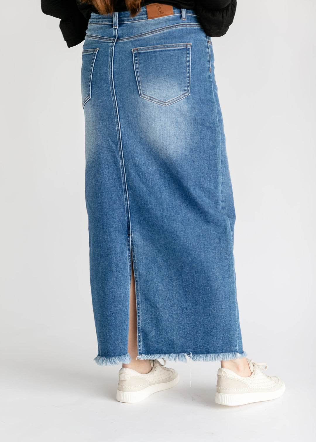 Dakotah Raw Hem Long Denim Skirt