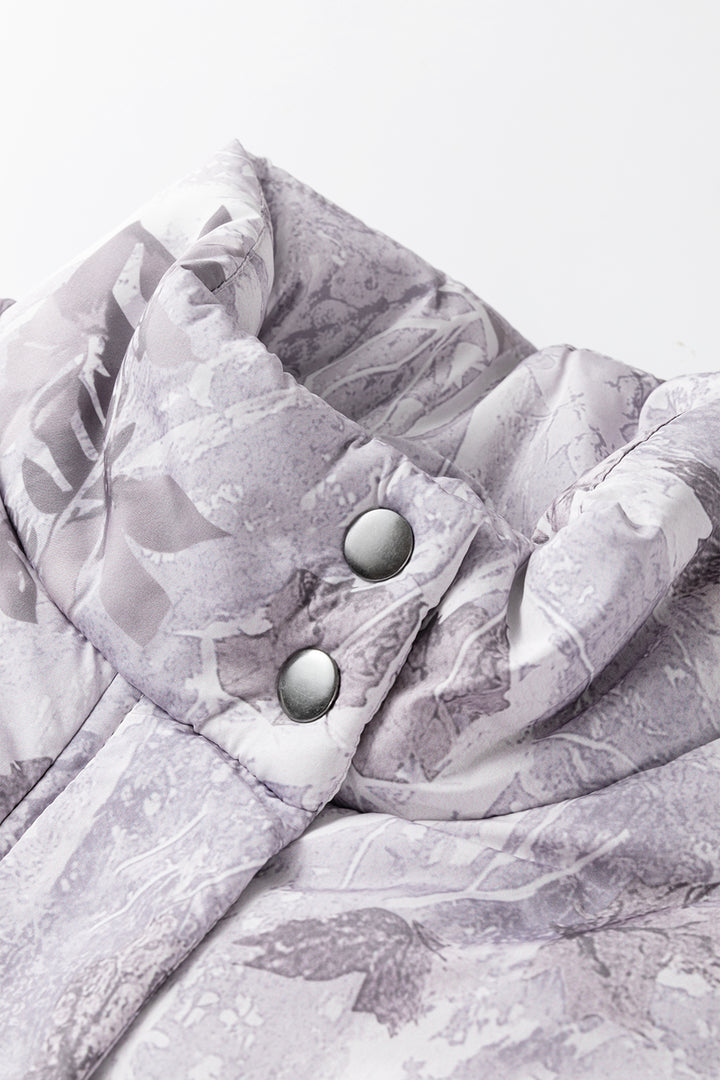 Gray Camo Leaf Print Winter Puffer Vest