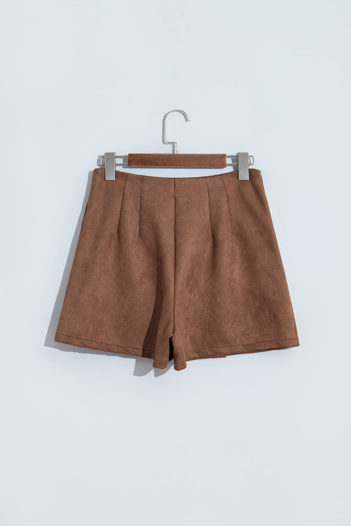 Dark Khaki Gold Button Asymmetric Wrapped Detail Mini Skirt