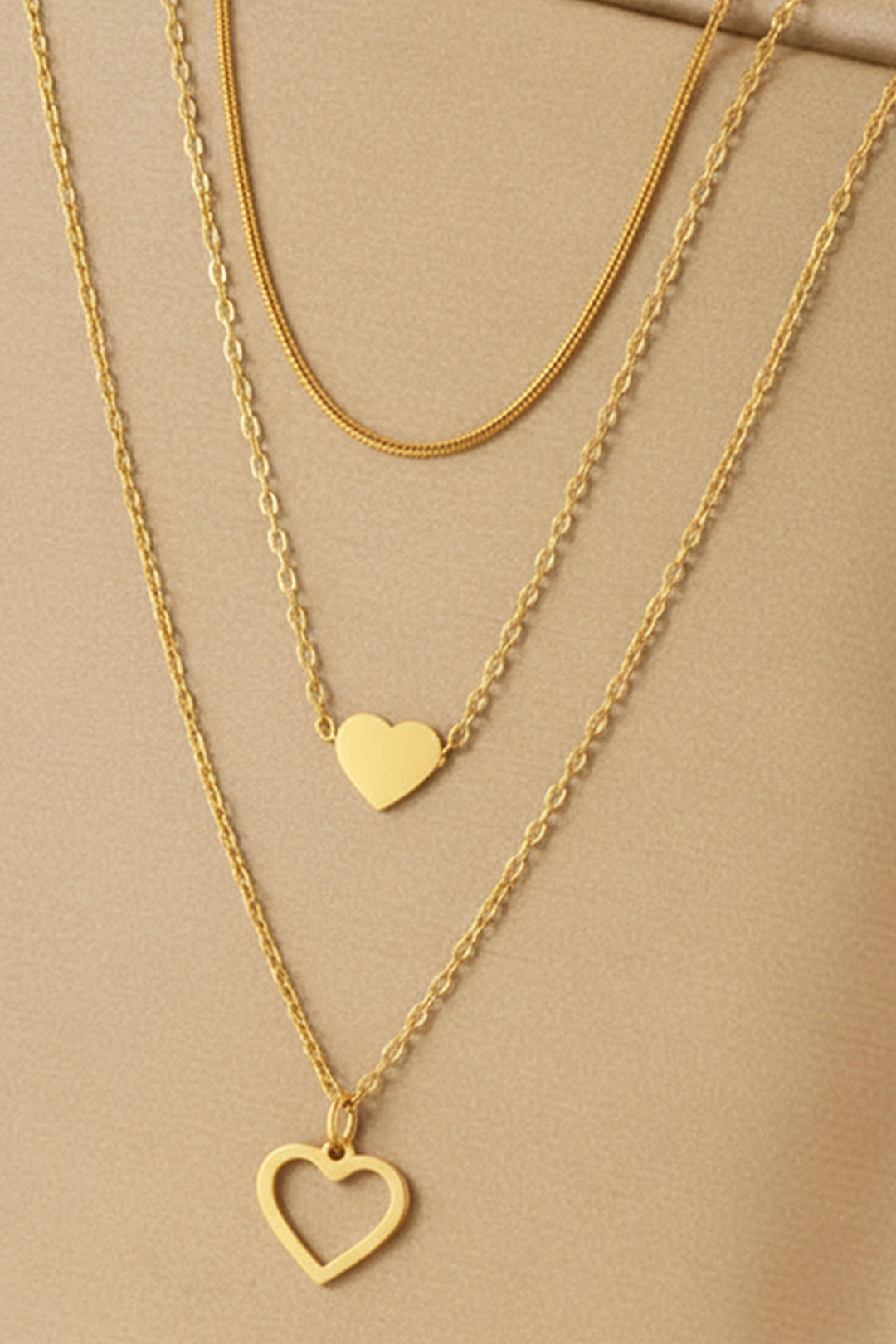 Gold Plated Triple Layered Heart Necklace Set