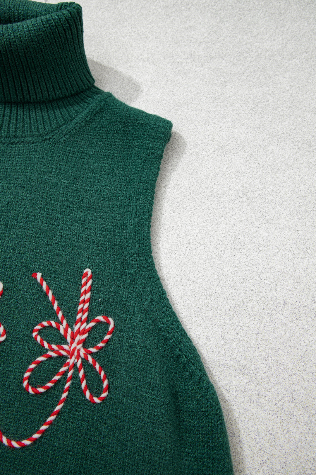 Evergreen High Neck Sleeveless Embroidered Knit Sweater Vest
